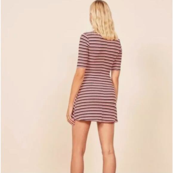 REFORMATION Mod Ribbed Mini Dress Striped Sz M {BB44} - Picture 2 of 6